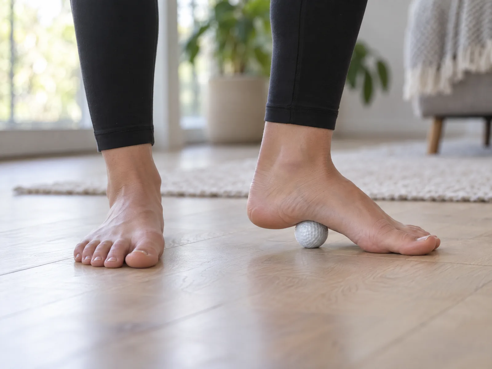 Rolowanie podeszwy stopy na piłeczce golfowej w staniu